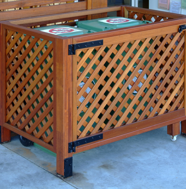 Lattice Screening Bin Enclosure available from Tradeware Building Supplies Brisbane