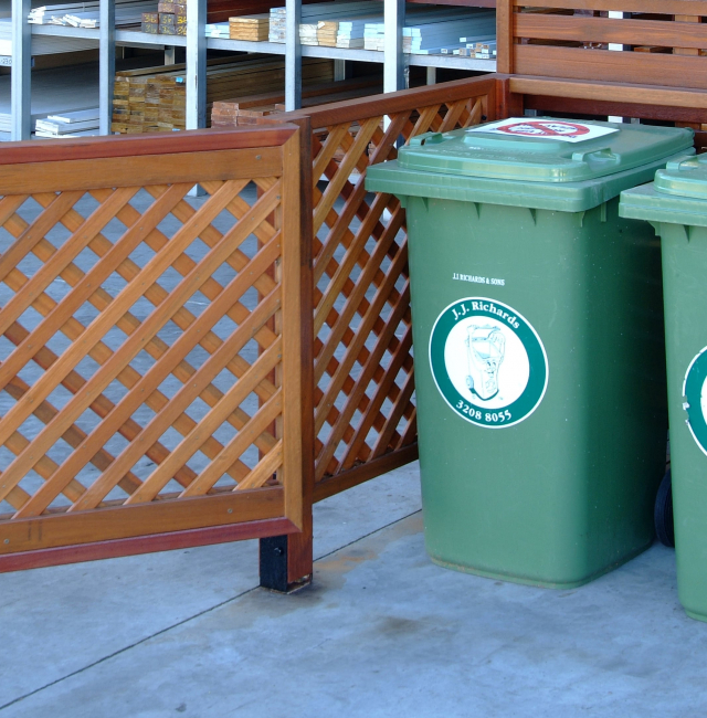 Lattice Screening Bin Enclosure available from Tradeware Building Supplies Brisbane