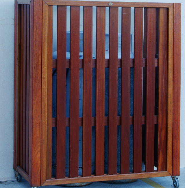 Timber Screening for Gas Bottle Enclosure featuring Pacfic Jarrah from Tradeware Building Supplies.