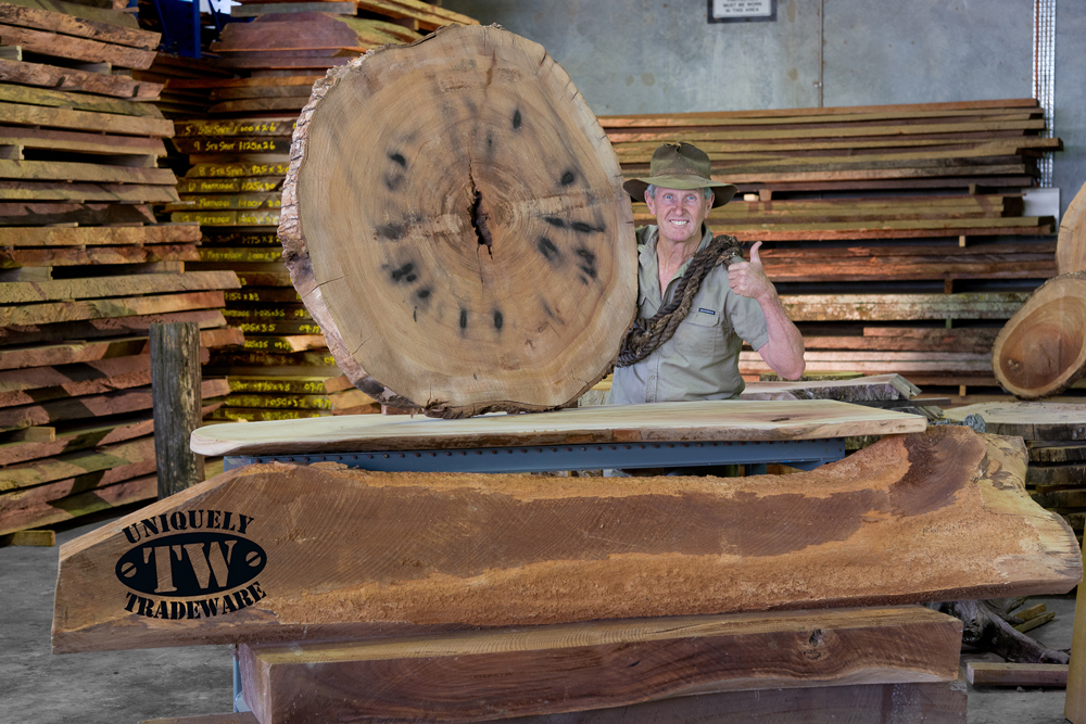 Timber Slabs - image 1-Camphor-Laurel-with-Mitch-OMara-2 on https://tradewarebuildingsupplies.com