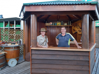 Mitch O'Mara and Dave Starling at TRADEWARE Building Supplies Display Area at Chandler, Brisbane