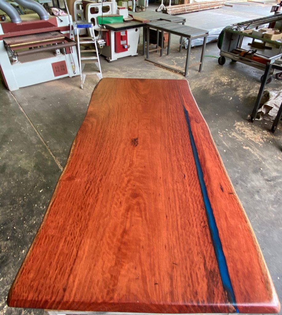 Consider a Blue Bum Timber Slab for your next kitchen bench! The durability of hardwood timber makes it a practical choice for a high-traffic area like the kitchen.