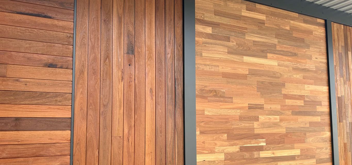 Shiplap Cladding hardwood timber has a sawn face finish, end matched, kiln dried and end matched.