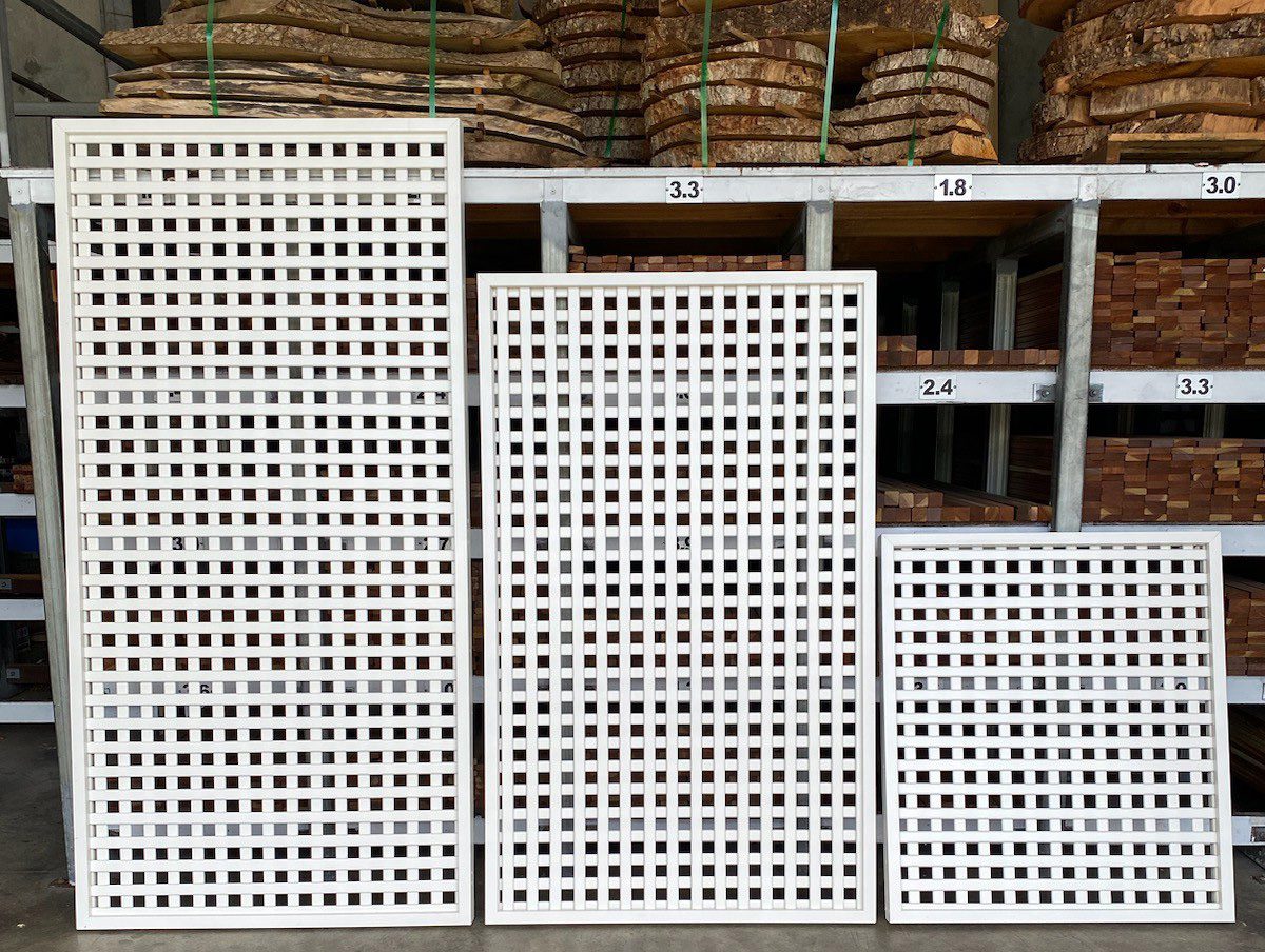 Lattice panels in white available from Tradeware Building Supplies, Brisbane.