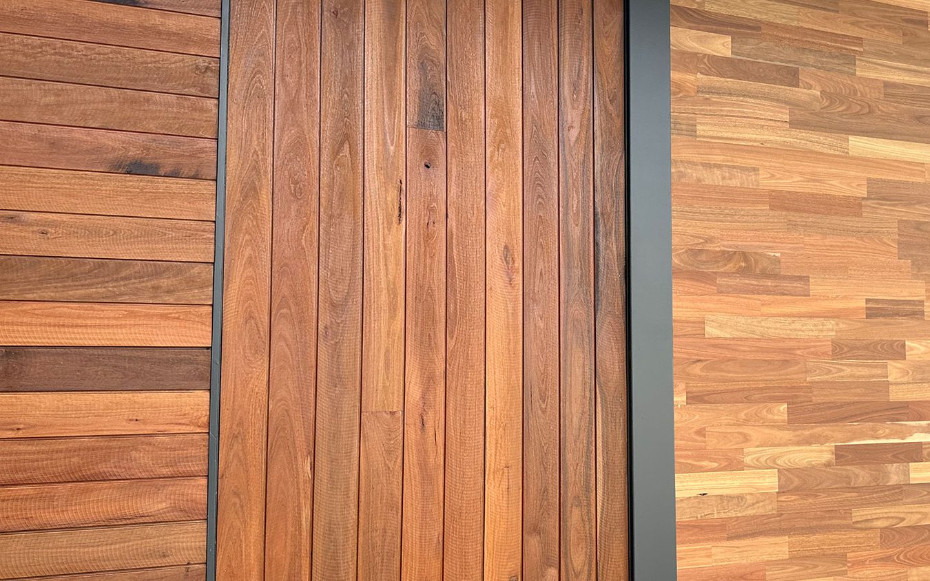Shiplap Cladding hardwood timber has a sawn face finish, end matched, kiln dried and end matched.