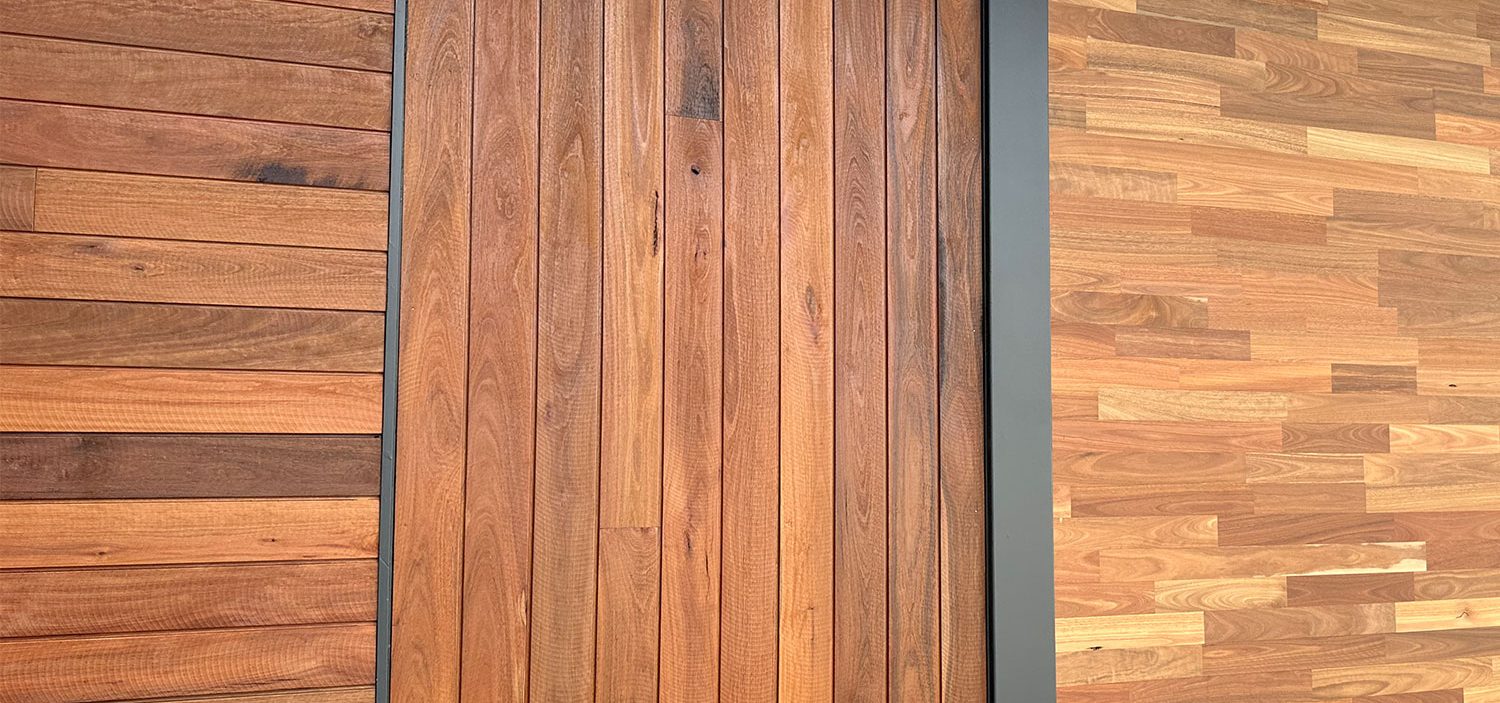 Shiplap Cladding hardwood timber has a sawn face finish, end matched, kiln dried and end matched.