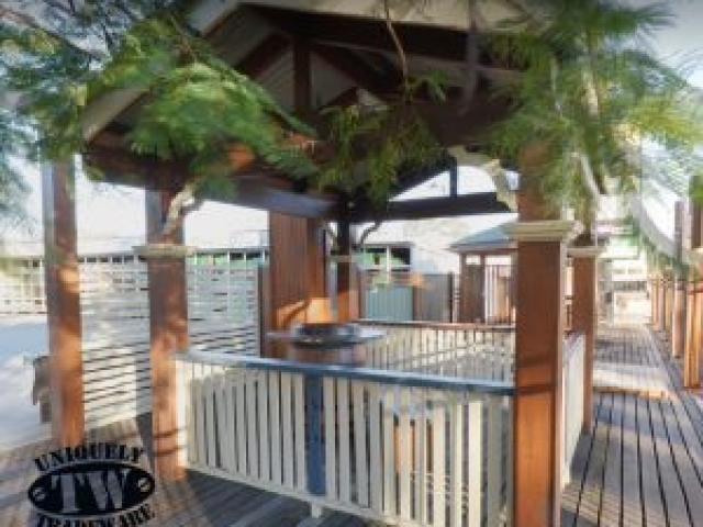 Pergola and Gazebo timbers used are F7 smooth treated Pine, Ironbark, Spotted Gum and Pacific Jarrah. Also Big End Section Posts for visual impact.